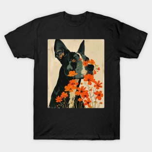 Great Dane dog Flowers Photo Art Design For Dog Onwer T-Shirt